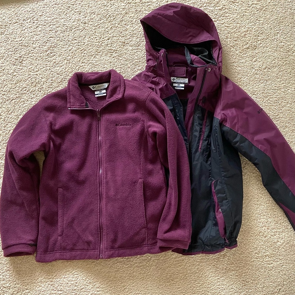 2-Piece Columbia Outdoor Coat (2 jackets in 1!), Plum Purple and Black, Size XS